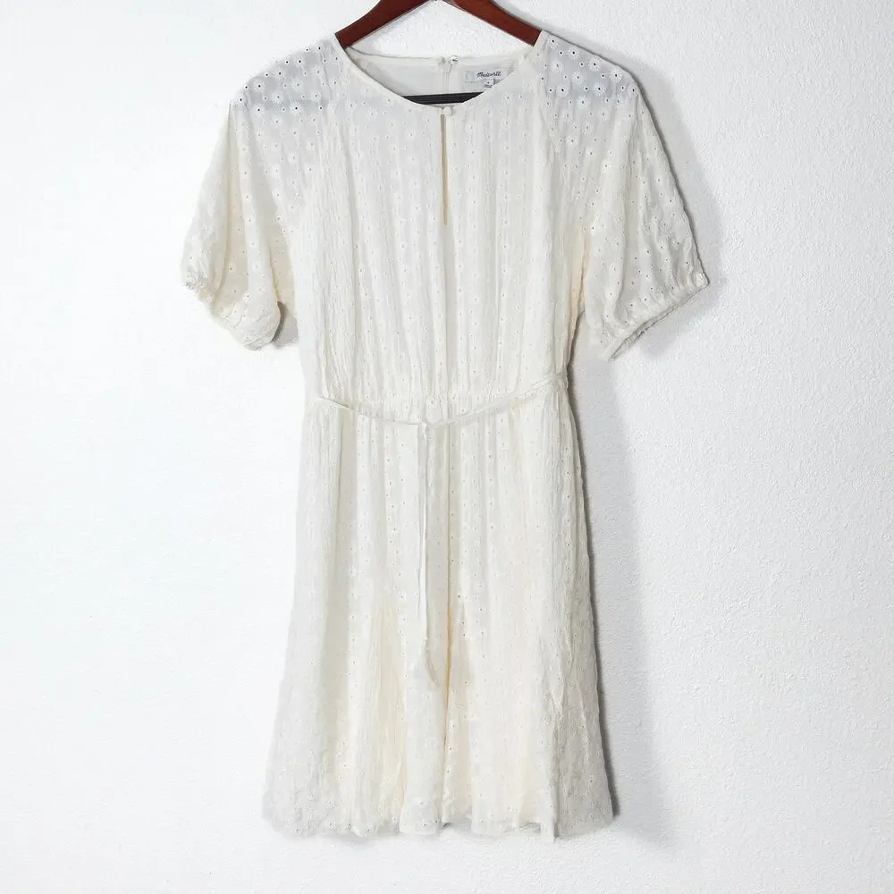 Madewell Embroidered Short Sleeve Dress Ivory Size 8 Cottagecore Romantic - Picture 2 of 12